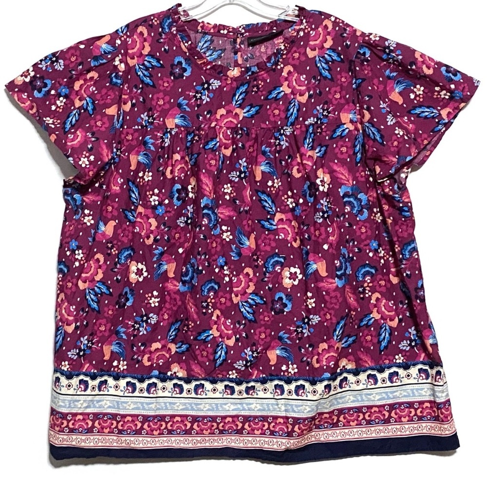 Lane Bryant Ruffle Blouse Top Size 26 Floral Boho Flutter Sleeve Cotton Pullover